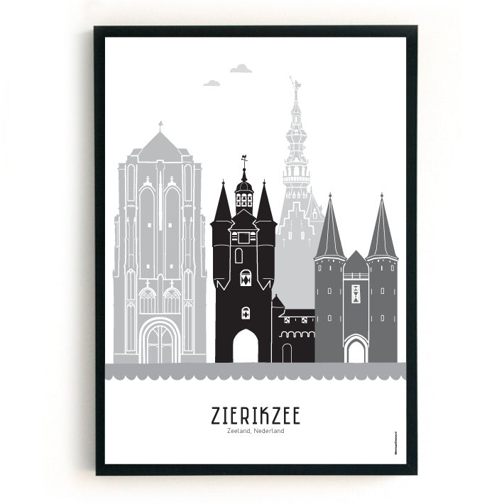 Poster Zierikzee black-white-gray - A4