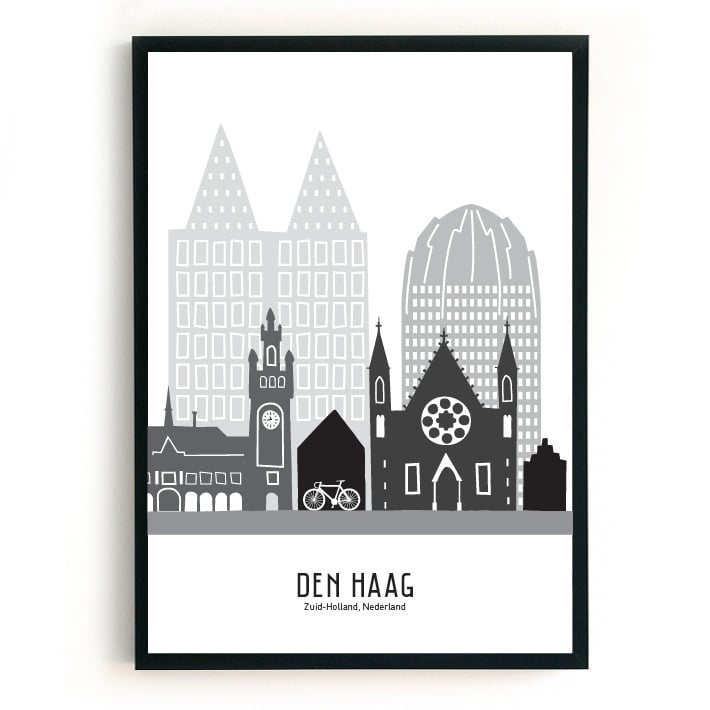 Poster The Hague black-white-gray - A3