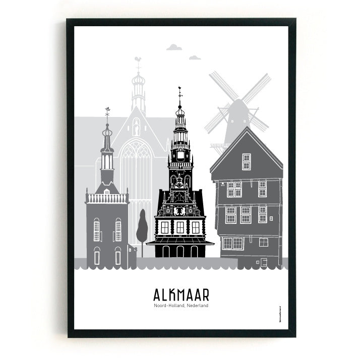 Poster Alkmaar black-white-grey - A3