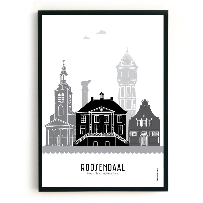Poster Roosendaal black-white-gray - A4