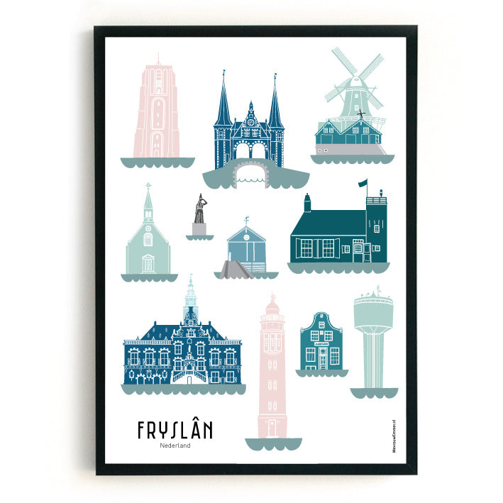 Poster Fryslân in color | 11 cities - A4 | A3