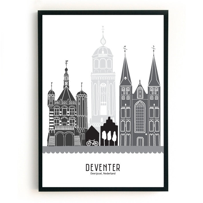 Poster Deventer black-white-gray - A3