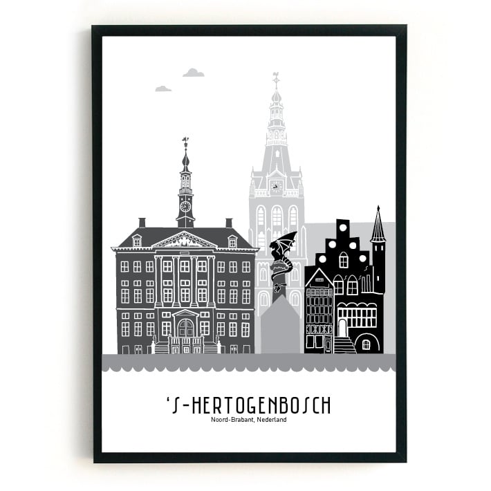 Poster Den Bosch black-white-grey - A4 | A3