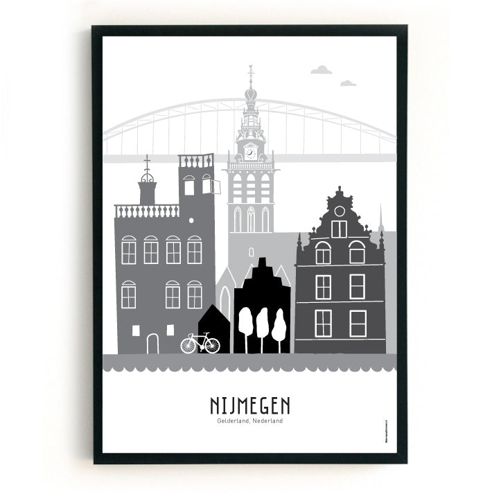 Poster Nijmegen zwart-wit-grijs - A4 | A3