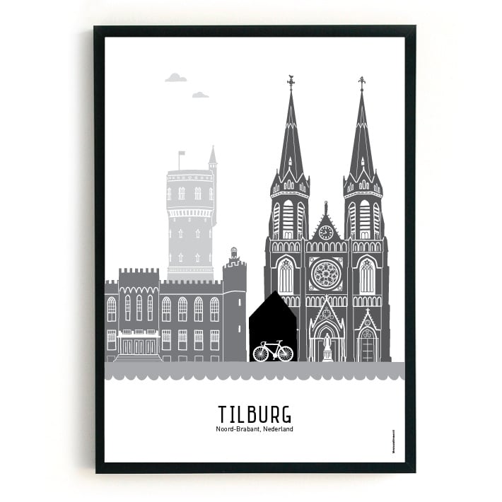 Poster Tilburg zwart-wit-grijs - A4 | A3