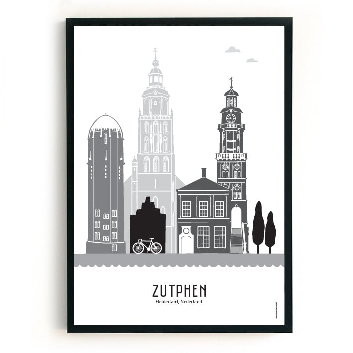 Poster Zutphen black-white-gray - A4 | A3