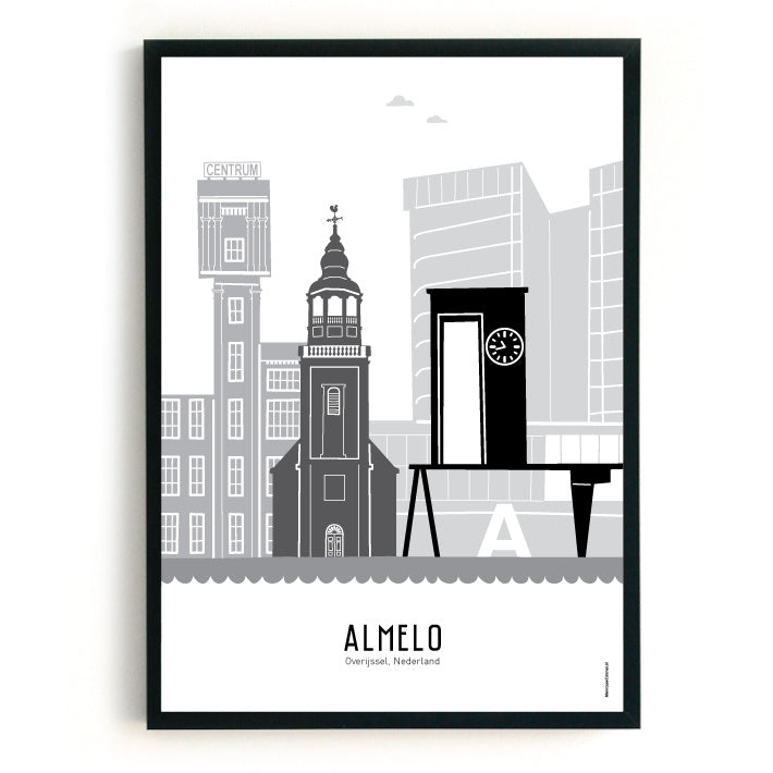 Poster Almelo black-white-gray - A4