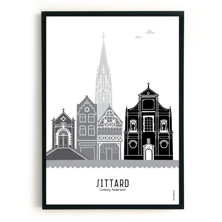 Poster Sittard zwart-wit-grijs - A3