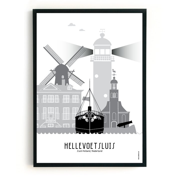 Poster Hellevoetsluis black-white-grey - A4 | A3