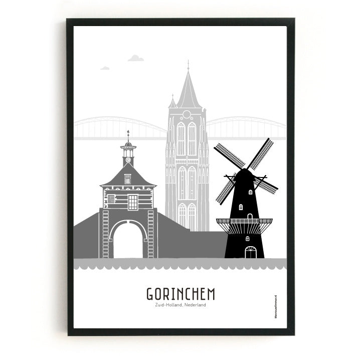 Poster Gorinchem zwart-wit-grijs - A4