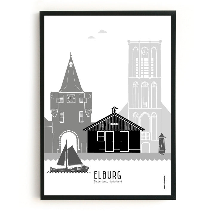 Poster Elburg black-white-gray - A4
