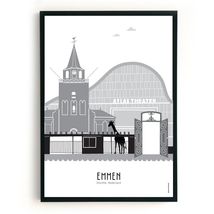 Poster Emmen black-white-gray - A3