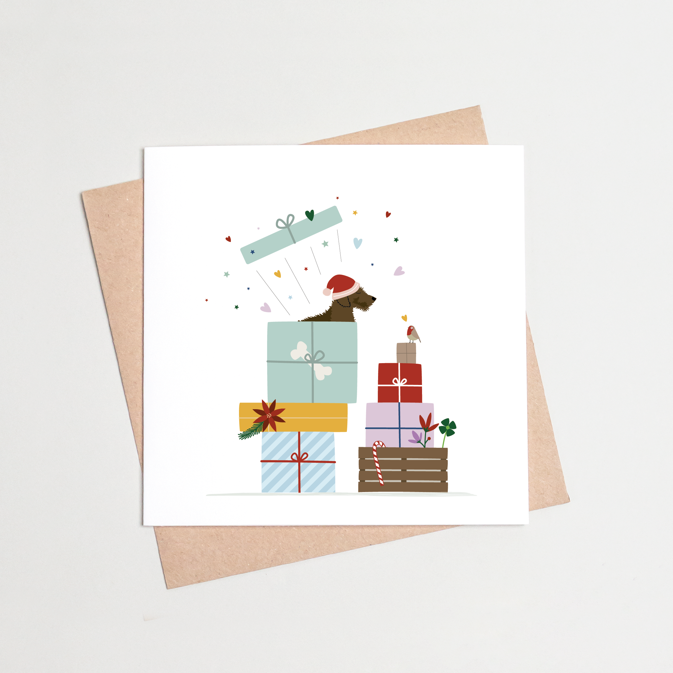 Kerstkaart-teckel-cadeautje