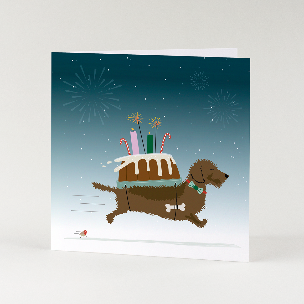 Kerstkaart-teckel-kaars-tulband-taart
