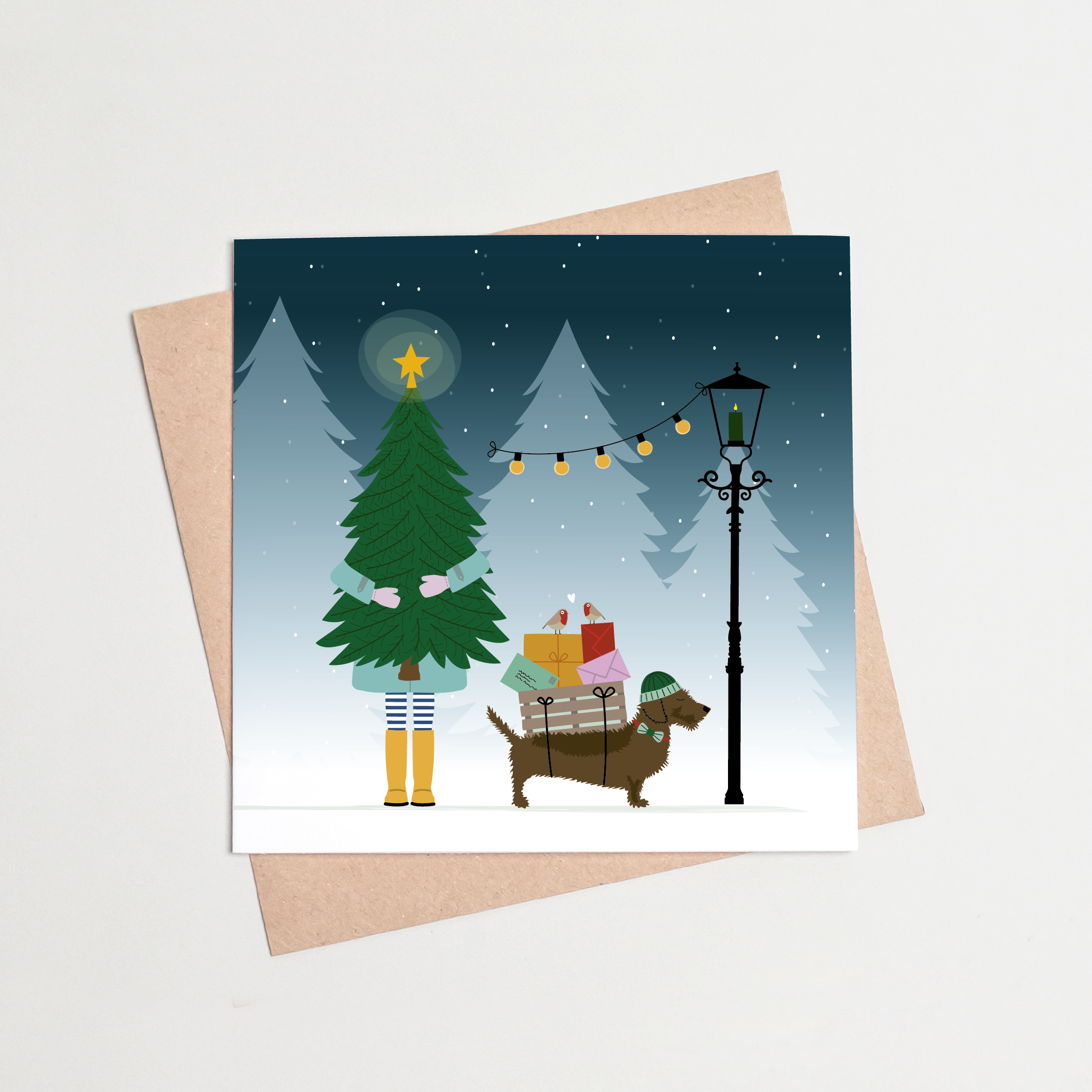 Kerstkaart-teckel-kerstboom-post