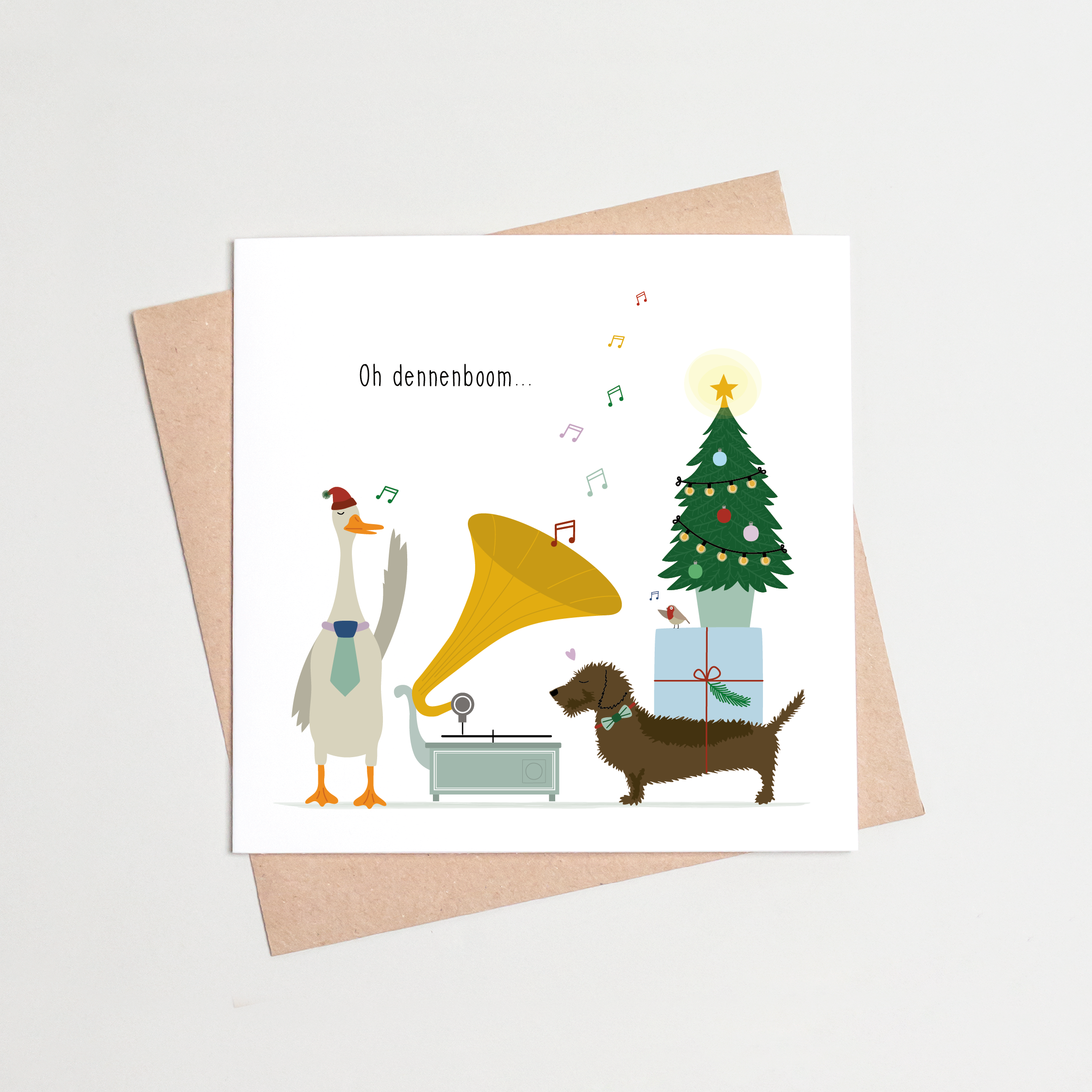 Kerstkaart-teckel-muziek-zingen