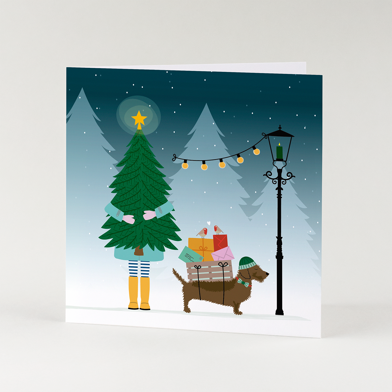 Kerstkaart-teckel-post-envelop-kerstboom