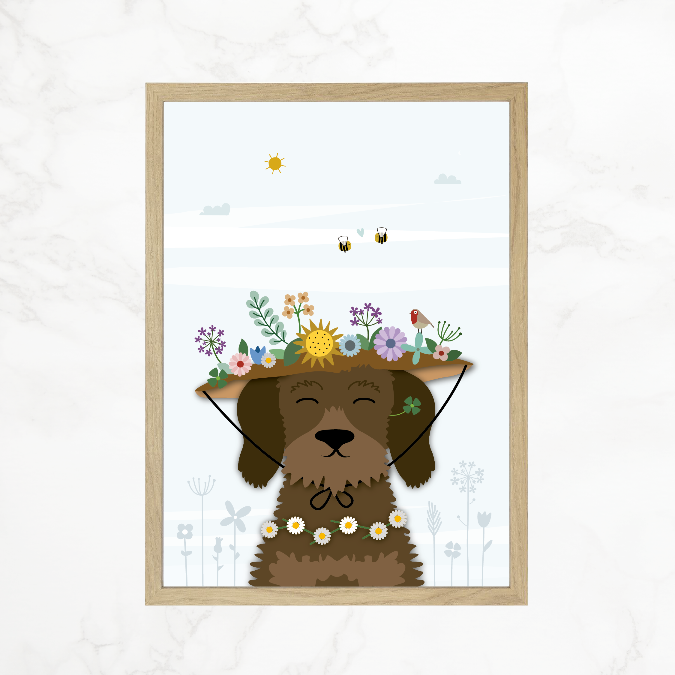 Poster A4 Dachshund - Hat full of flowers
