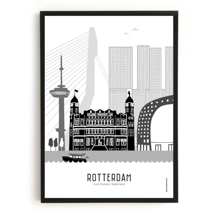 Poster Rotterdam zwart-wit-grijs - A3