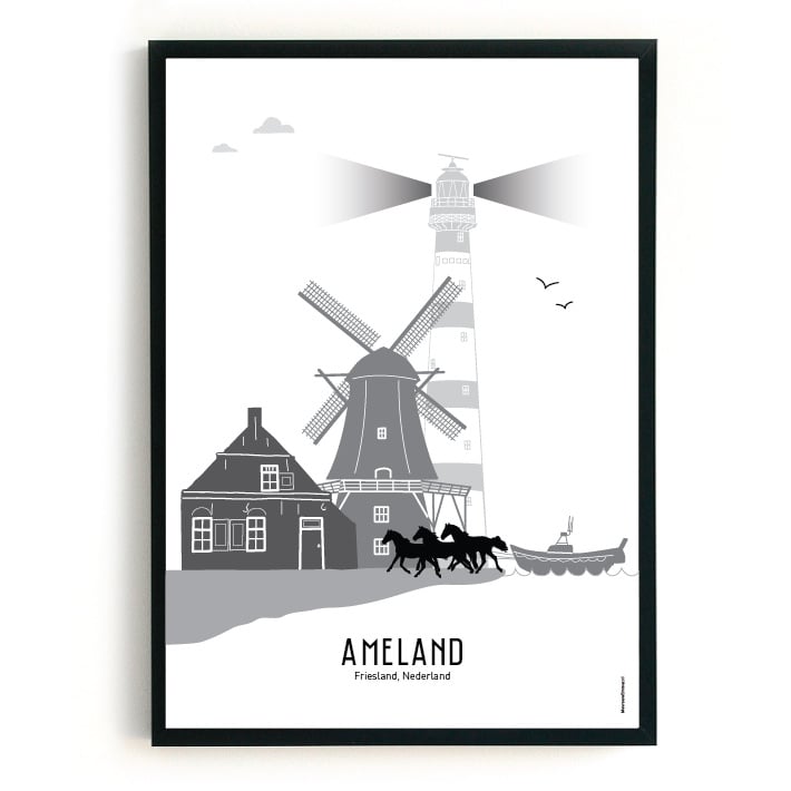 Poster Ameland black-white-grey - A4 | A3