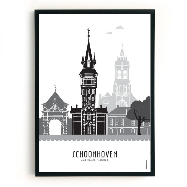 Poster Schoonhoven zwart-wit-grijs - A4