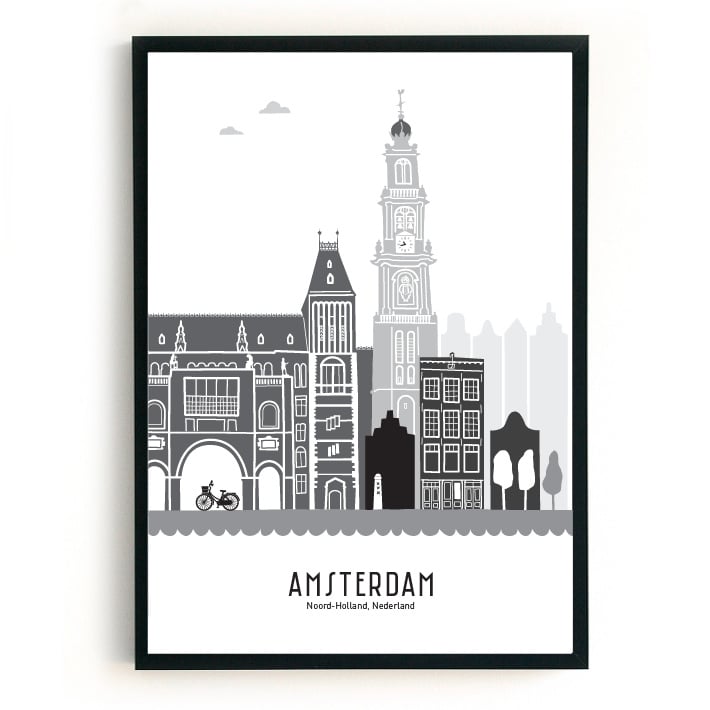 Poster Amsterdam black-white-gray - 50x70 cm