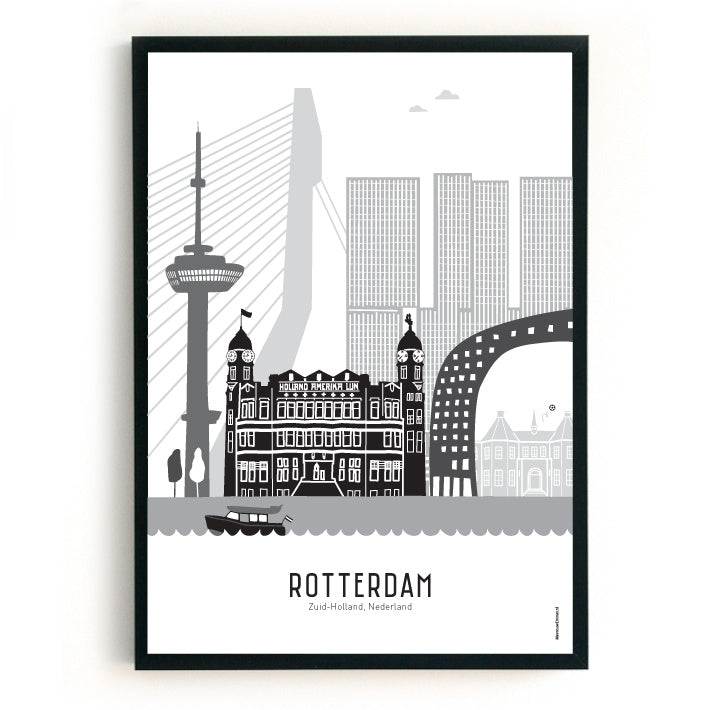 Poster Rotterdam + Kasteel Sparta - zwart-wit-grijs - A3