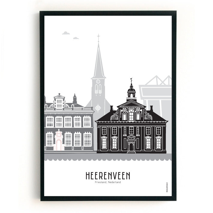 Poster Heerenveen black-white-gray - A4