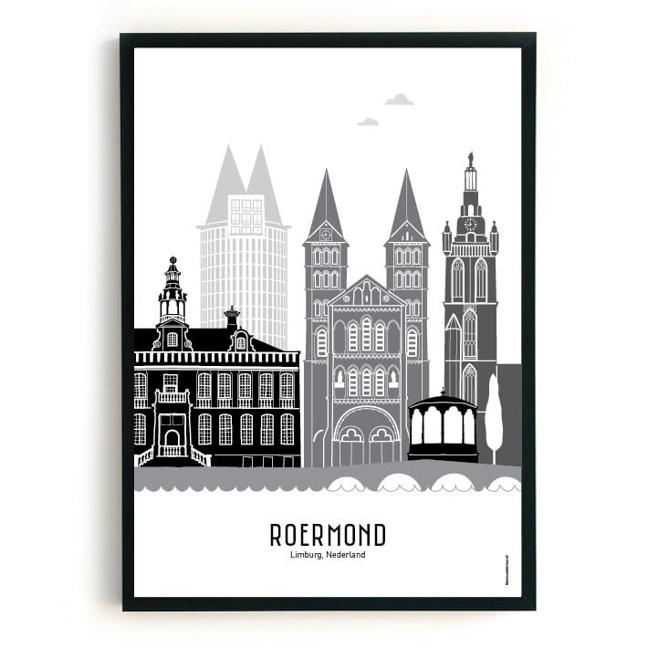Poster Roermond zwart-wit-grijs - A4 | A3