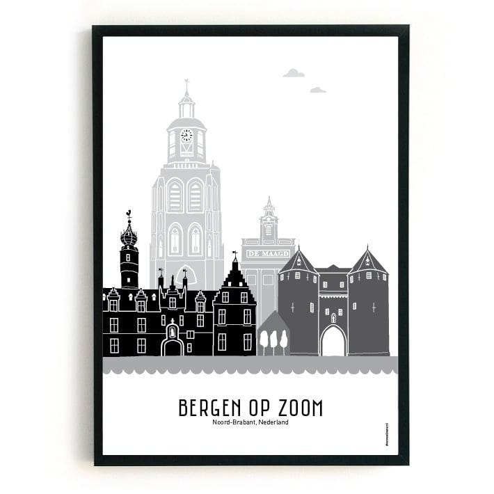 Poster Bergen op Zoom black-white-grey - A4 | A3