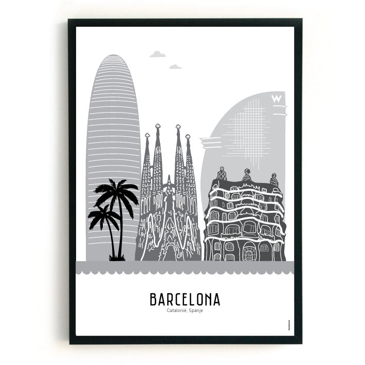 Poster Barcelona black-white-grey - A4