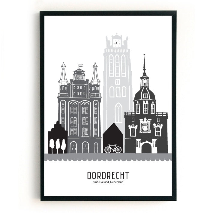 Poster Dordrecht black-white-gray - A3