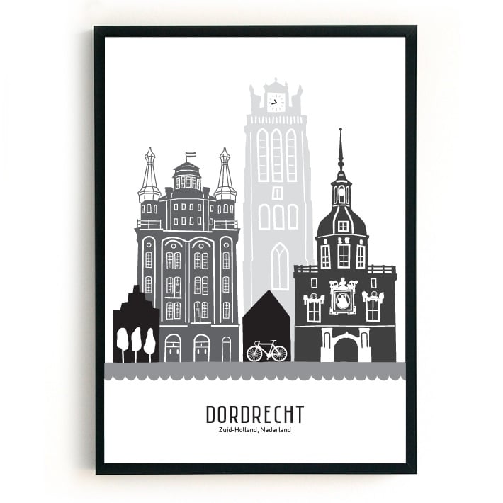 Poster Dordrecht zwart-wit-grijs - 50x70 cm