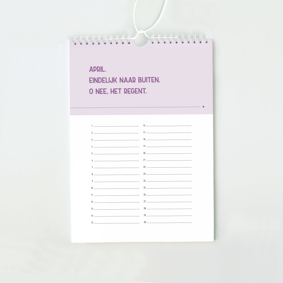 Verjaardagskalender zonder jaartal - maandblad april in lila: &