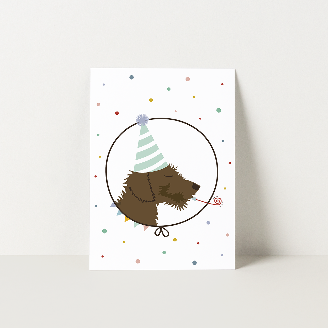 kaartje-verjaardag-teckel-feest-confetti-feesthoed
