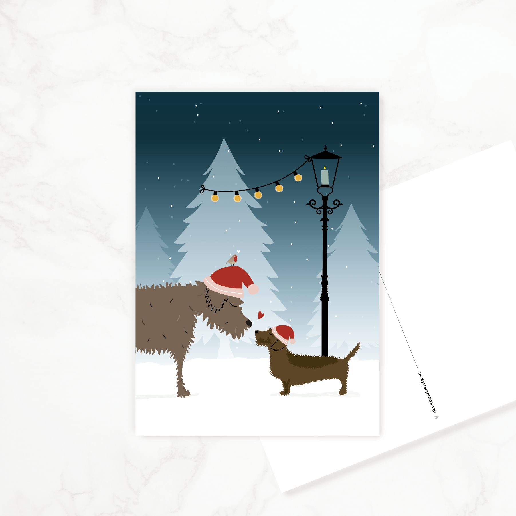 kerstkaart-teckel-honden-liefde-kus