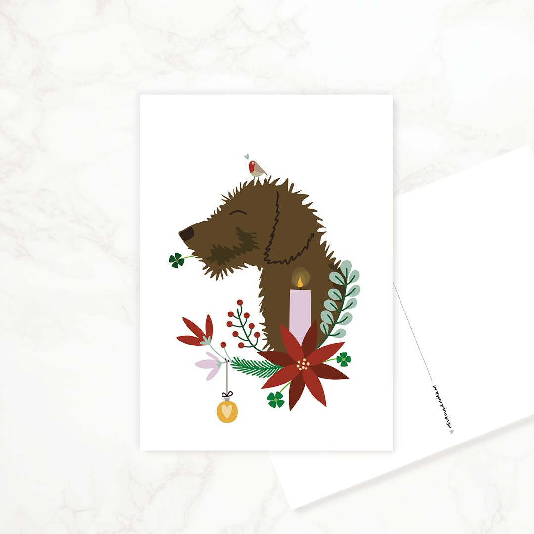 kerstkaart-teckel-kerstkrans
