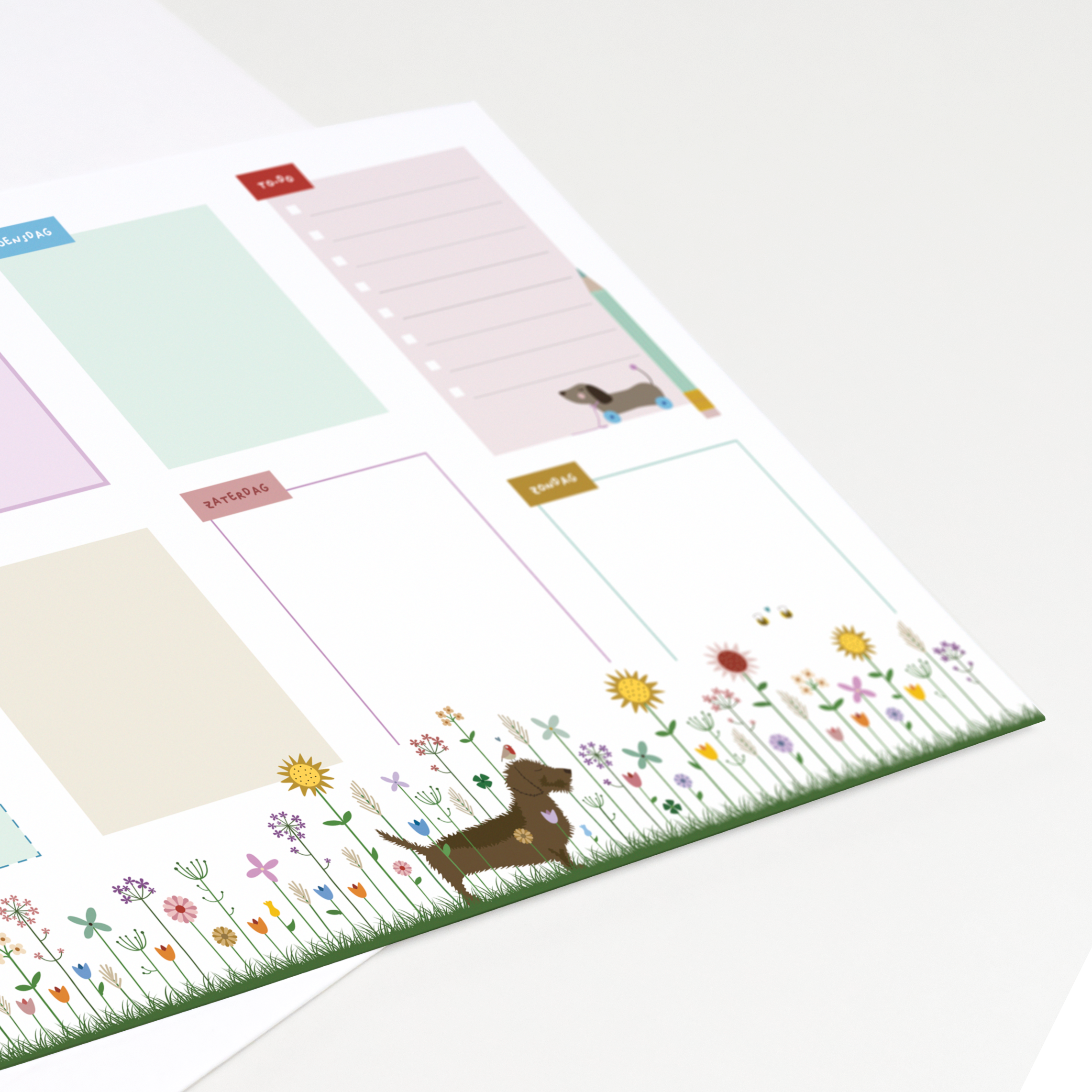 weekplanner-A4-planner-teckel-bloemen