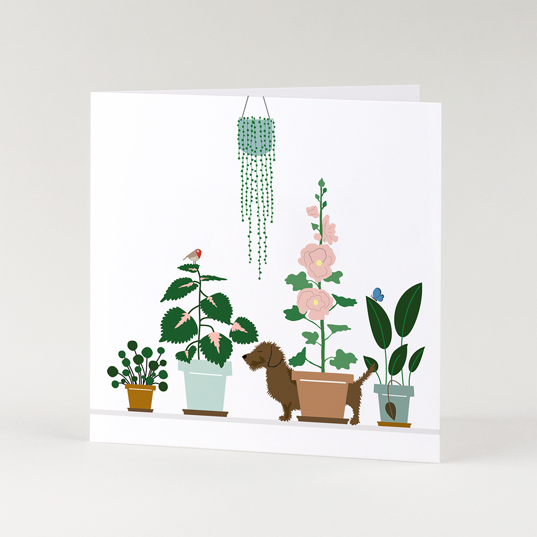 wenskaart-groen-teckel-planten