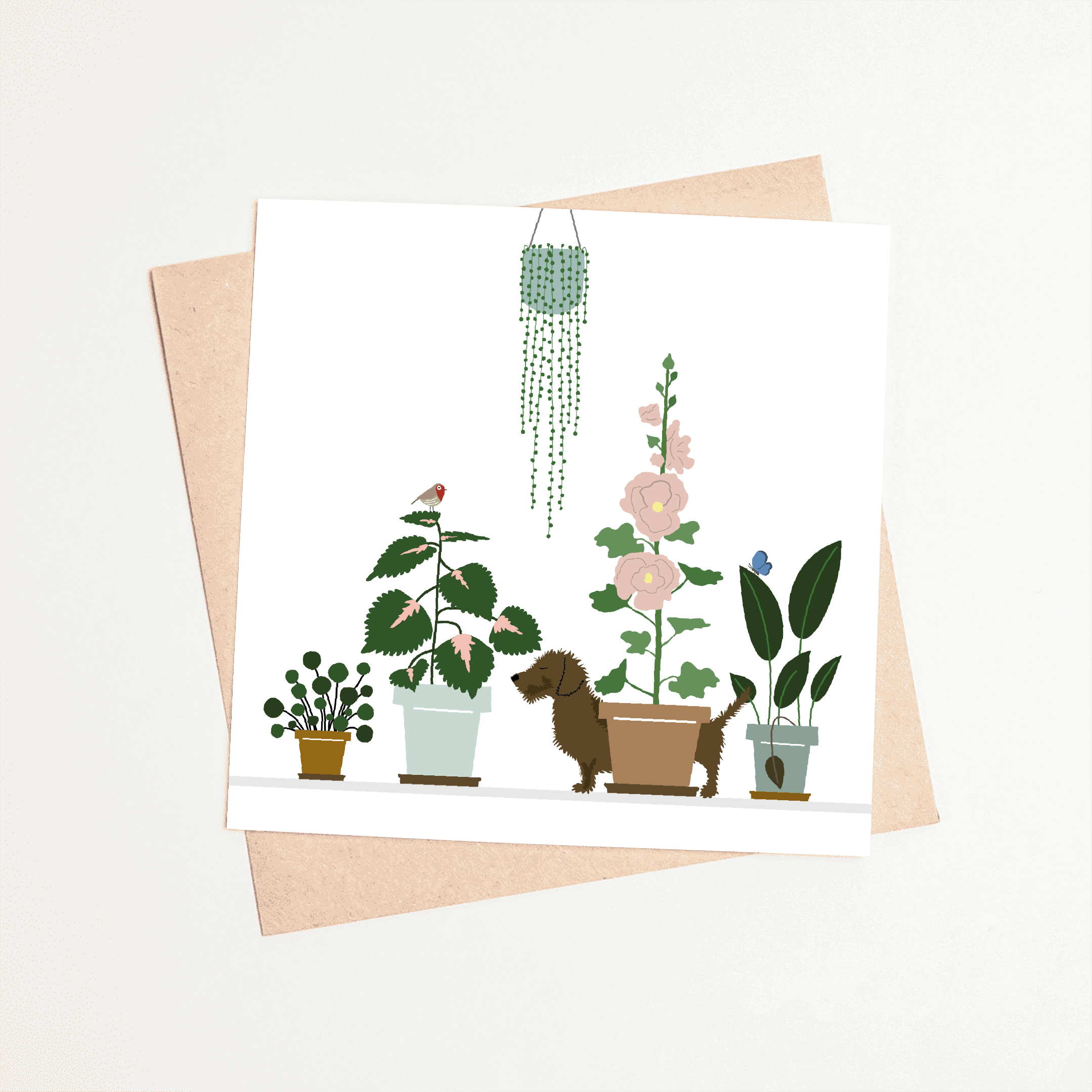 wenskaart-planten-teckel-groen