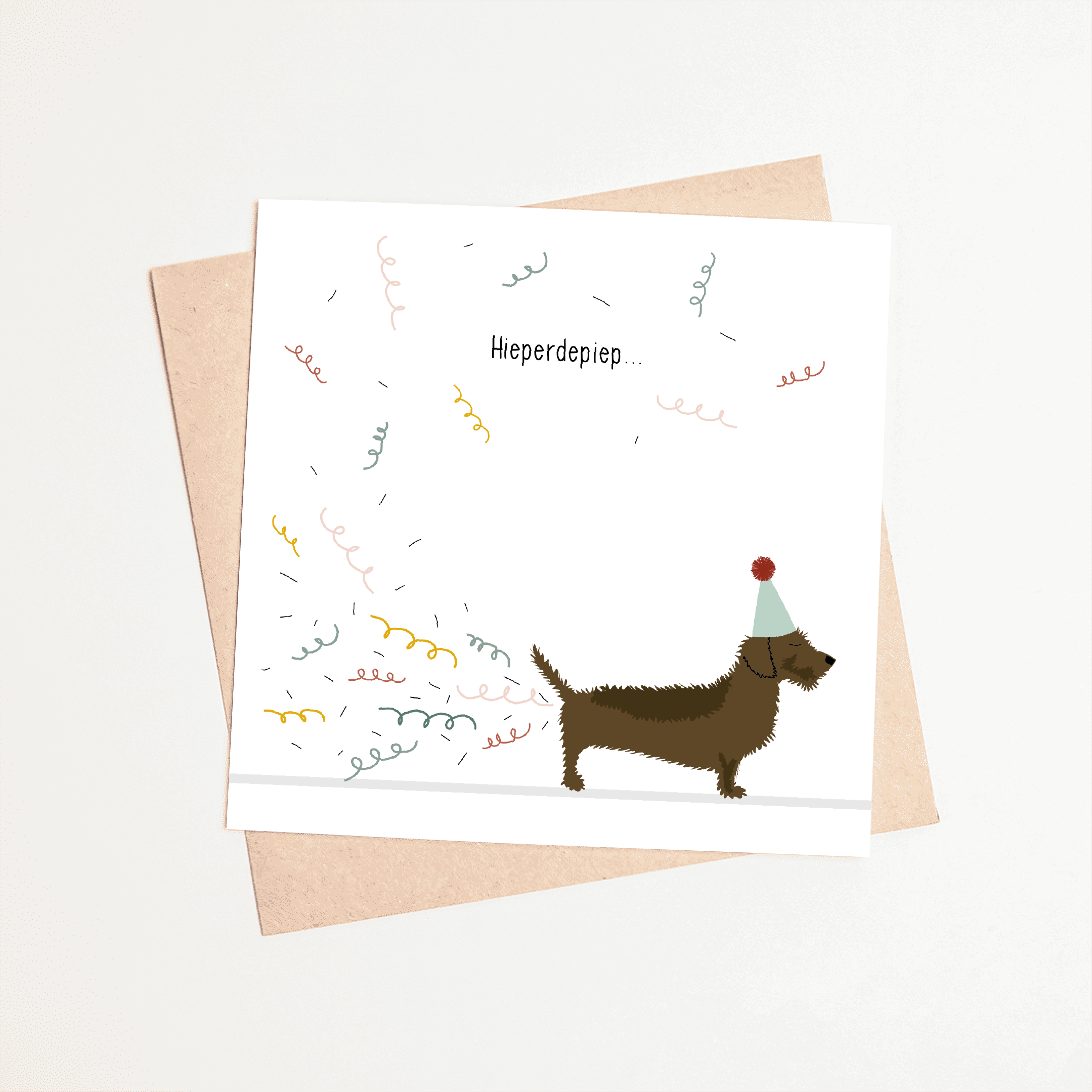 wenskaart-verjaardag-teckel-Hieperdepiep-Confetti-partypooper
