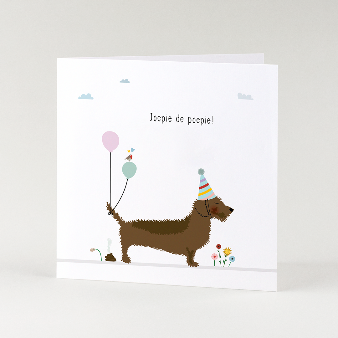 wenskaart-verjaardag-teckel-joepie-poepie-drol
