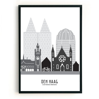 Poster Den Haag zwart-wit-grijs  - A3