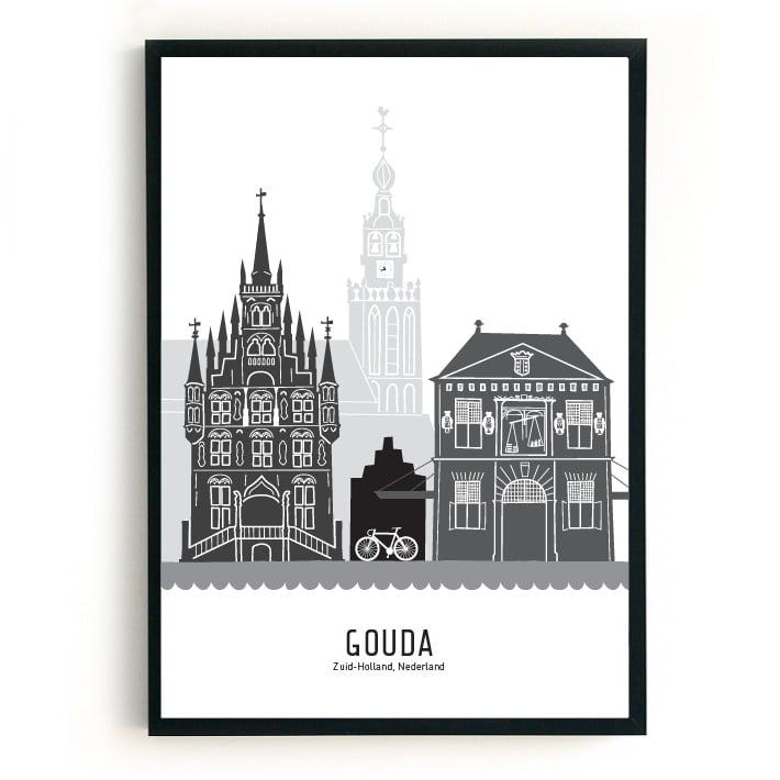 Poster Gouda zwart-wit-grijs  - A4 | A3