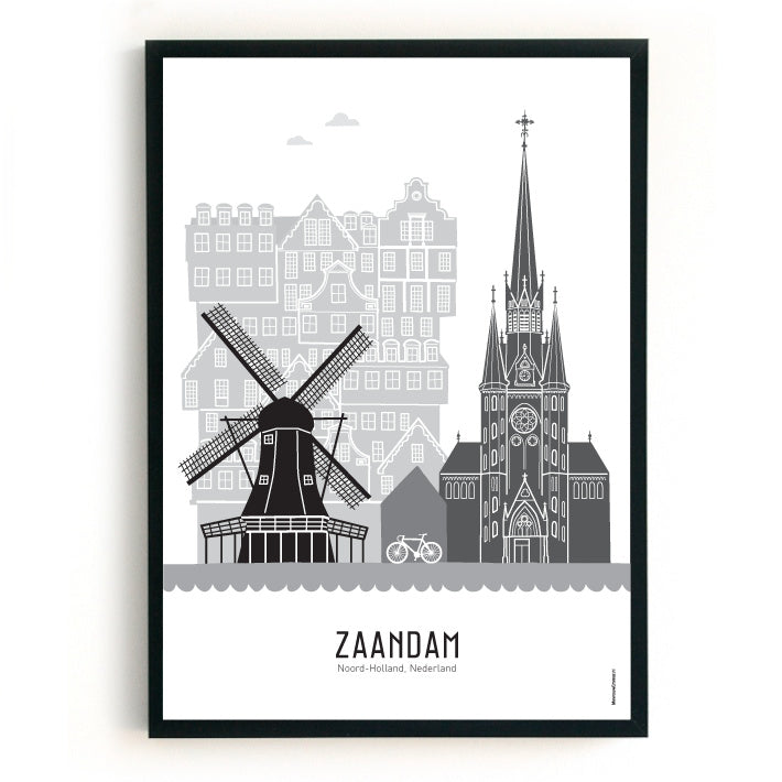 Poster Zaandam zwart-wit-grijs  - A4