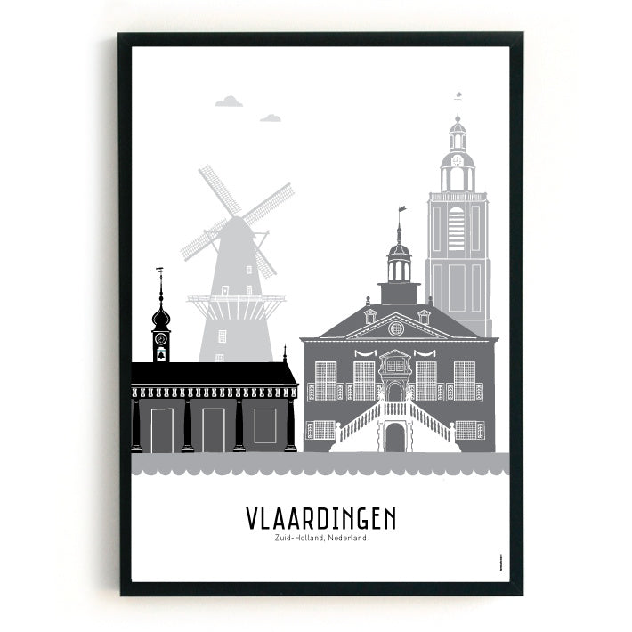 Poster Vlaardingen zwart-wit-grijs  - A4