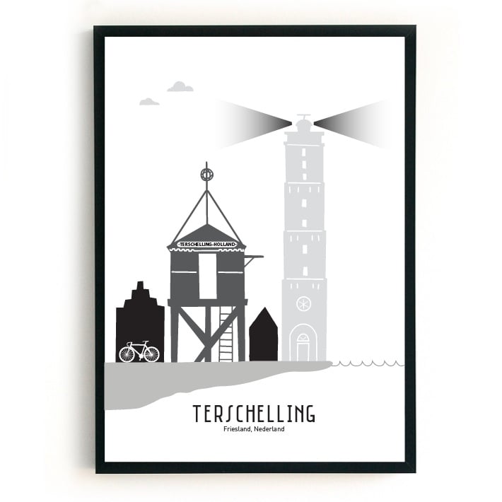 Poster Terschelling zwart-wit-grijs  - 50x70 cm