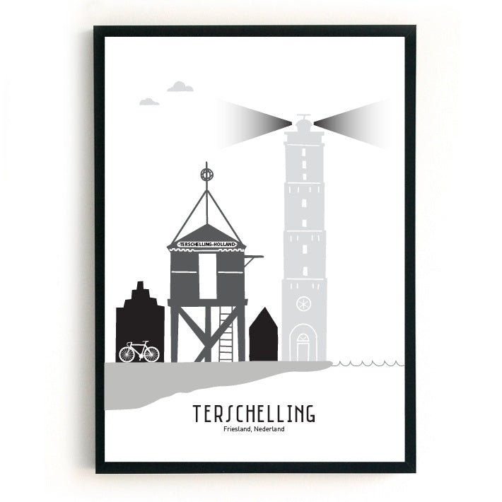 Poster Terschelling zwart-wit-grijs  - A4 | A3