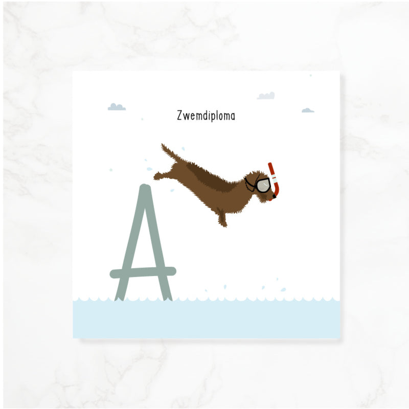 Greeting card dachshund Frits - Swimming diploma A