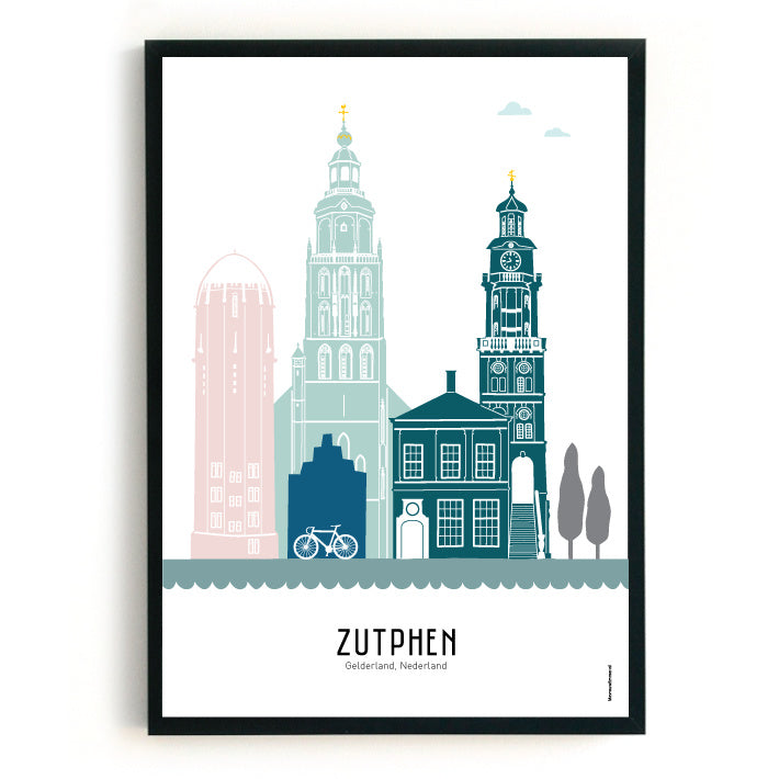 Poster Zutphen in kleur  - A4 | A3